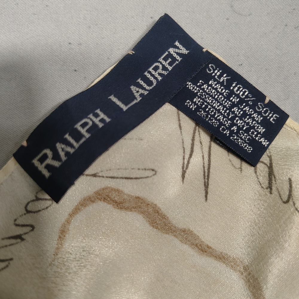 Ralph Lauren Scarf Womens OS 100% Silk Botanical Floral Cream Good - Picture 3 of 6